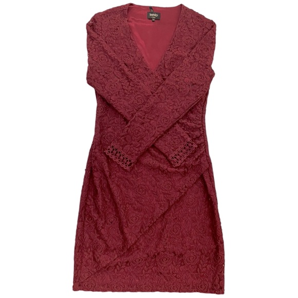 Laundry by Shelli Segal Ruched Lace Burgundy Long Sleeve Knee Length Size 12 - Picture 9 of 14